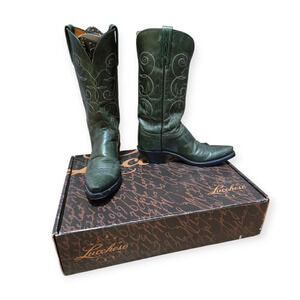 Lucchese 1883 Green Goat Leather Embroidered Cosmo Cowboy Cowgirl Boots Size 8.5